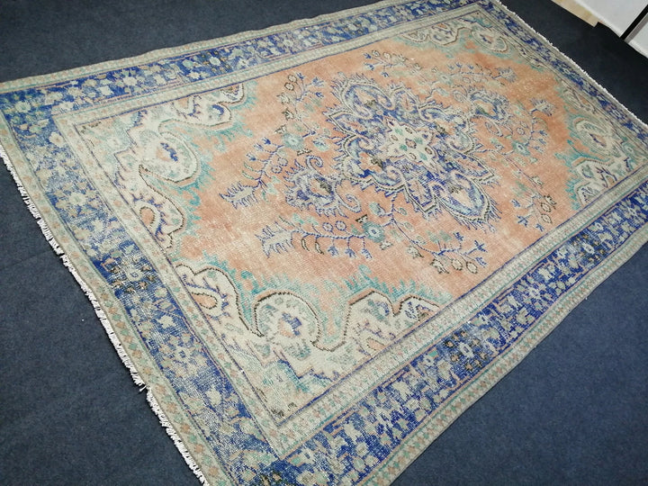 Beige Turkish Runner Rug 6' 2" x 9' 8" Hand-Knotted | No. WR84570