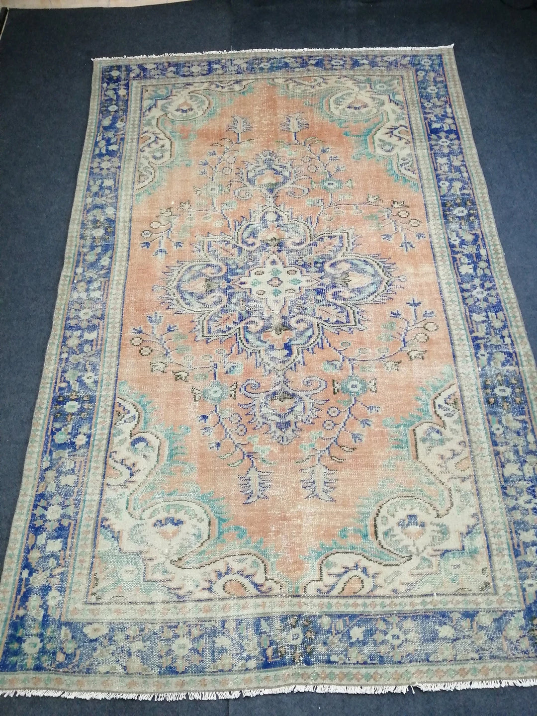 Beige Turkish Runner Rug 6' 2" x 9' 8" Hand-Knotted | No. WR84570