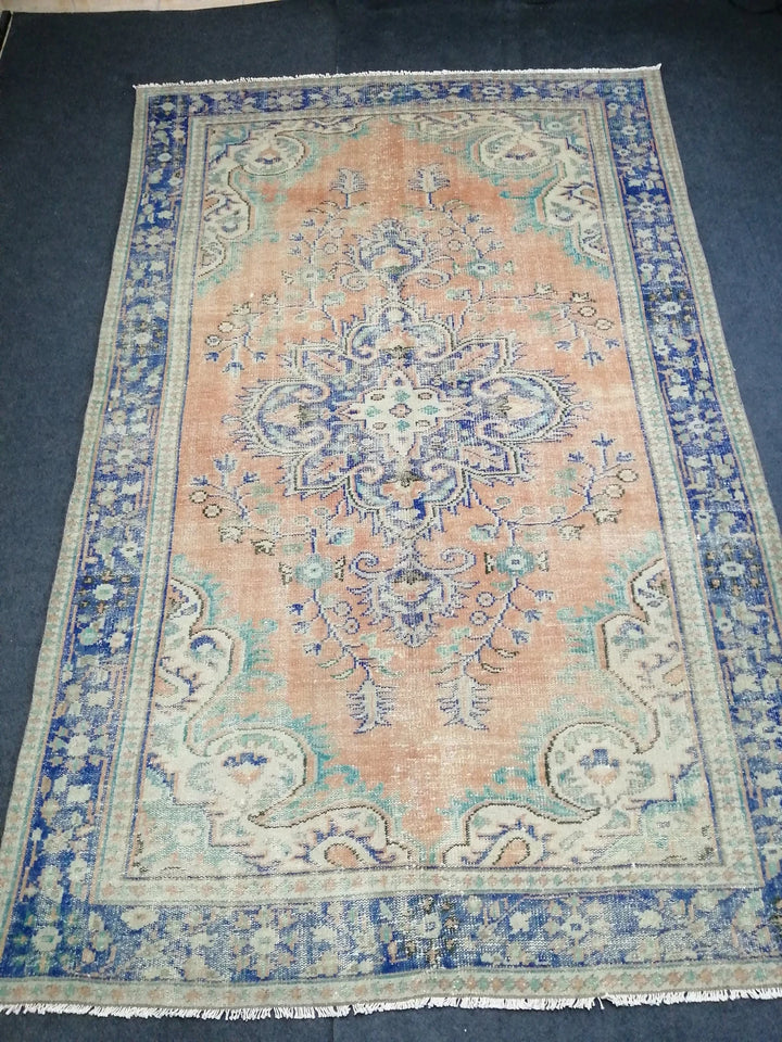 Beige Turkish Runner Rug 6' 2" x 9' 8" Hand-Knotted | No. WR84570