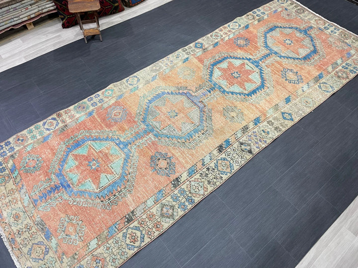 Beige Turkish Runner Rug 4' 7" x 12' 6" Hand-Knotted | No. WR84861