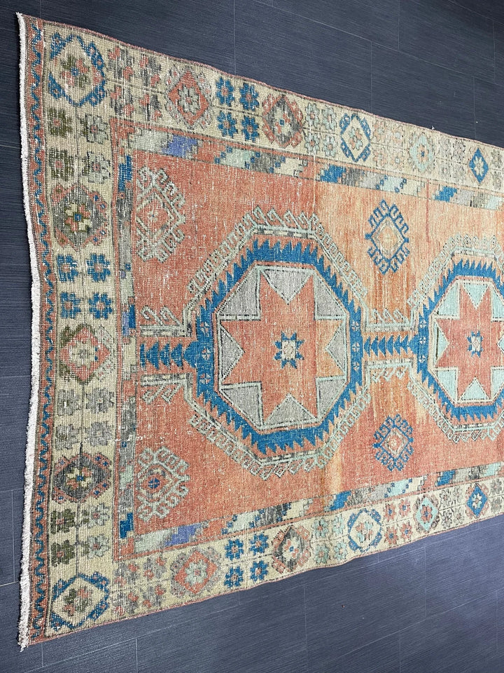 Beige Turkish Runner Rug 4' 7" x 12' 6" Hand-Knotted | No. WR84861