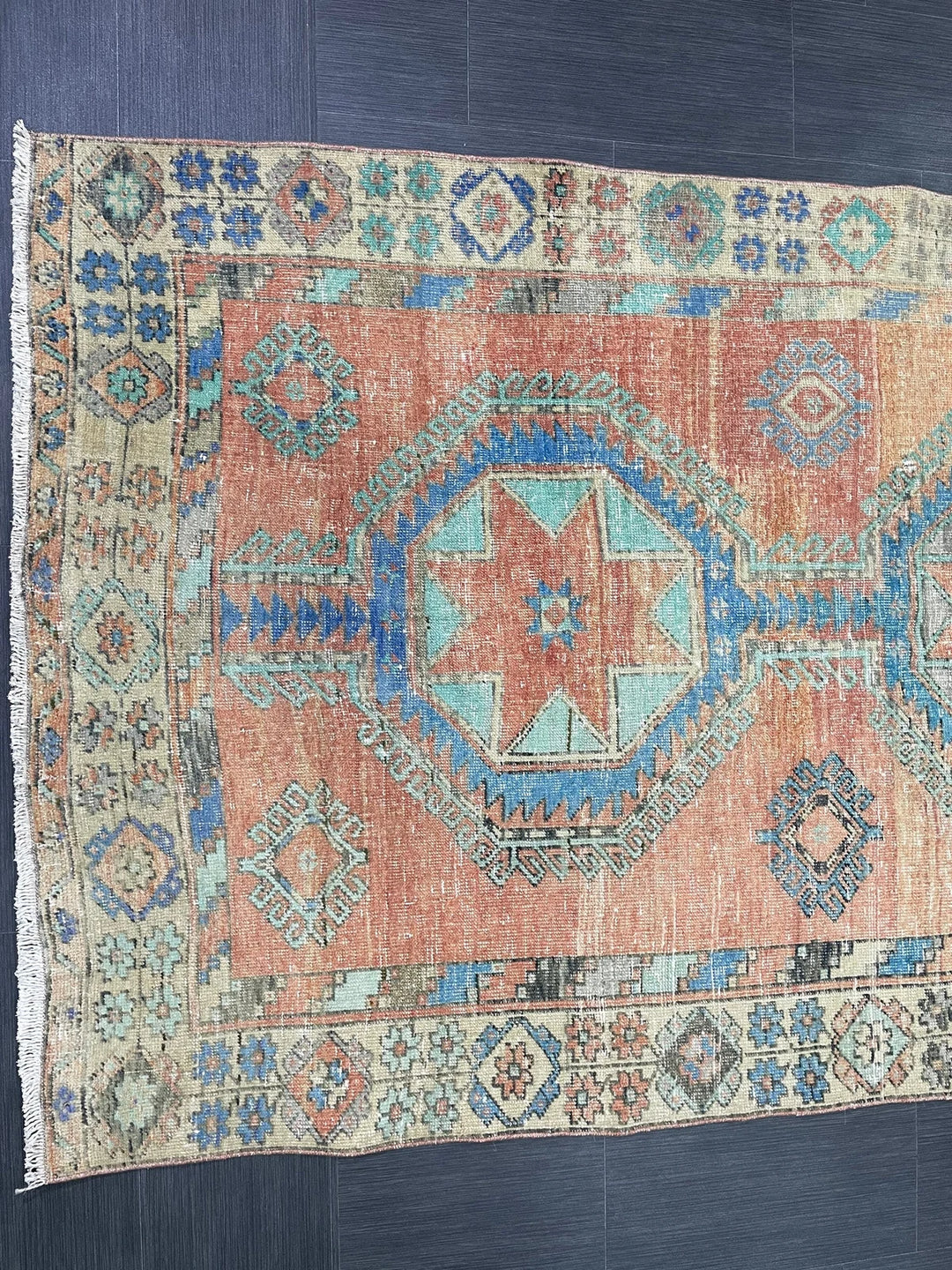 Beige Turkish Runner Rug 4' 7" x 12' 6" Hand-Knotted | No. WR84861