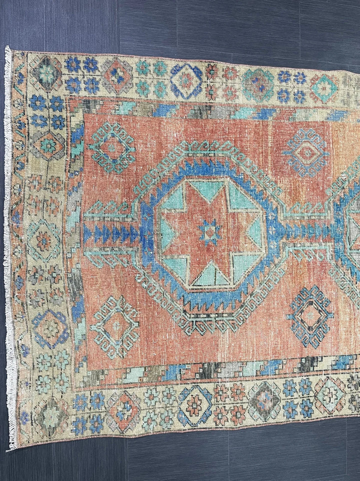 Beige Turkish Runner Rug 4' 7" x 12' 6" Hand-Knotted | No. WR84861