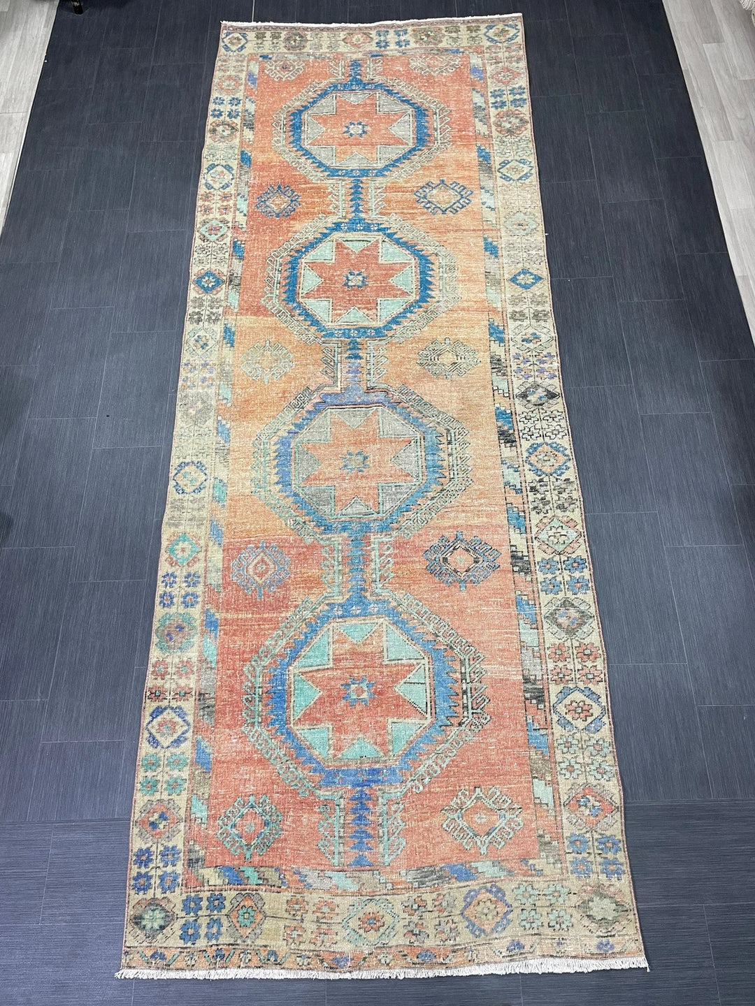 Beige Turkish Runner Rug 4' 7" x 12' 6" Hand-Knotted | No. WR84861