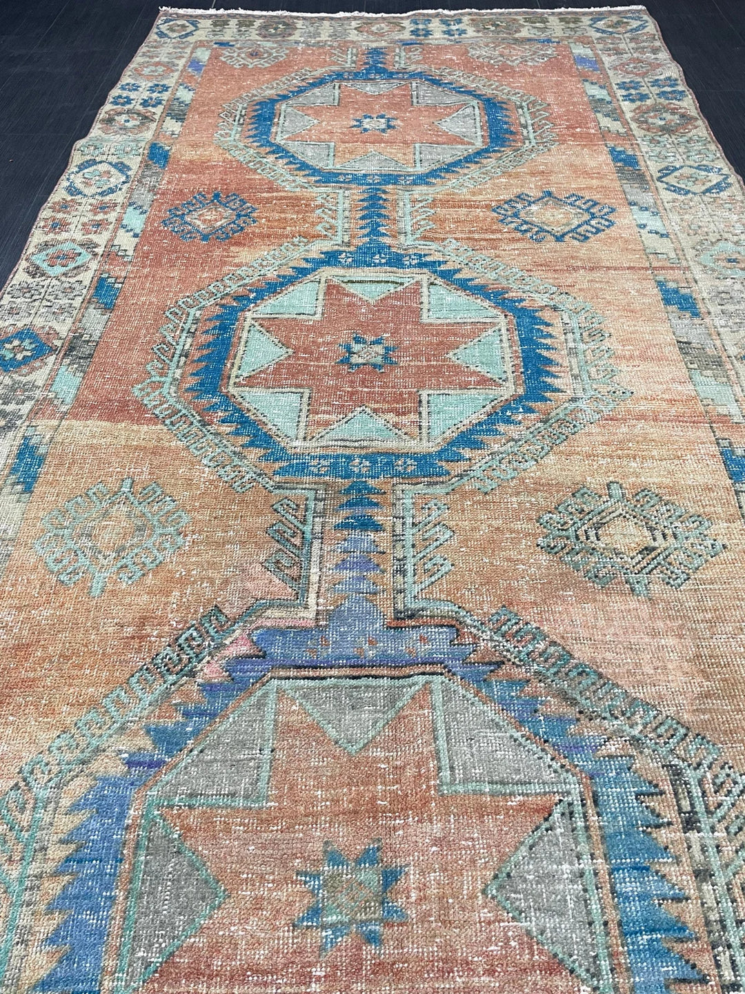 Beige Turkish Runner Rug 4' 7" x 12' 6" Hand-Knotted | No. WR84861
