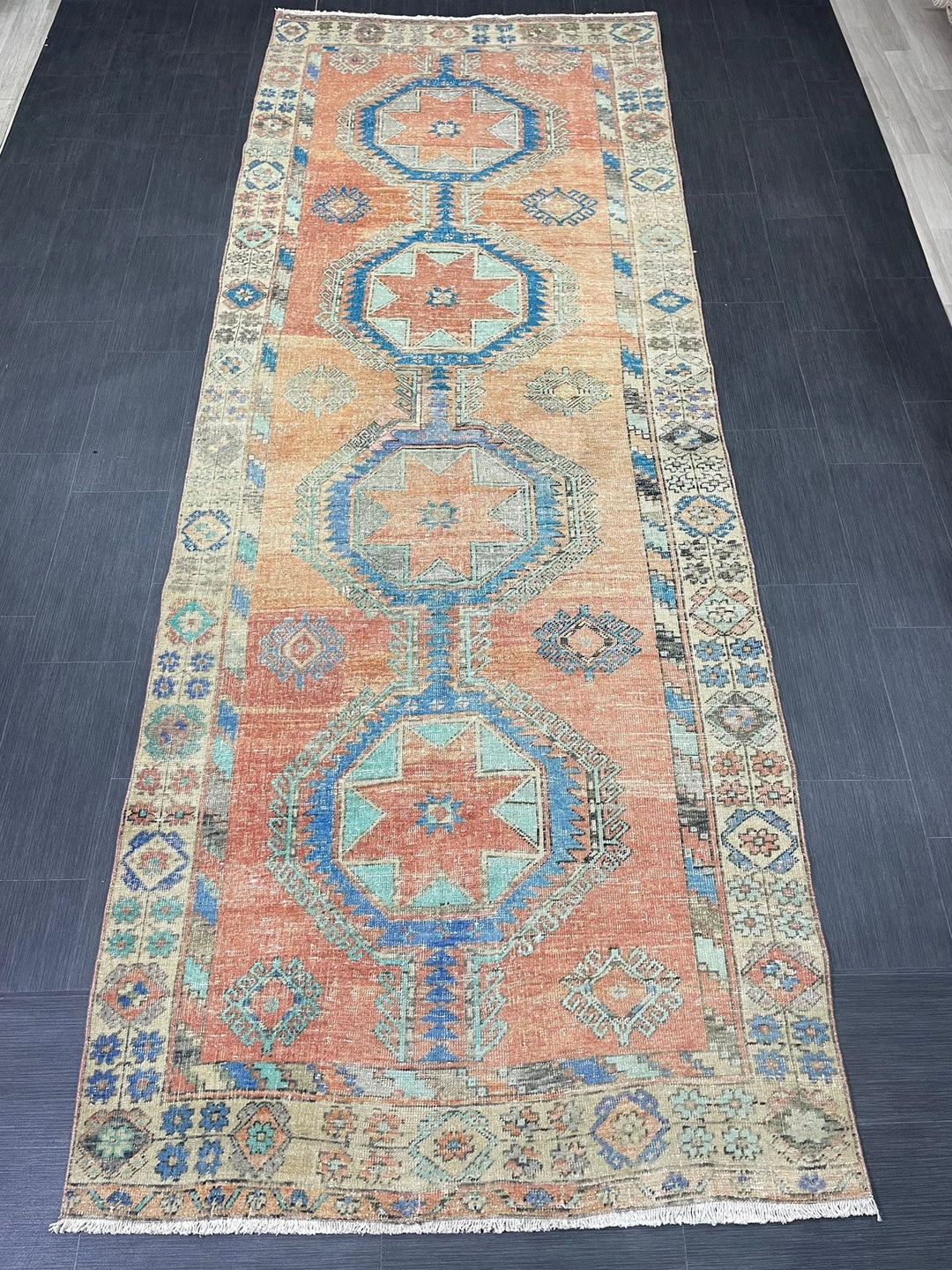 Beige Turkish Runner Rug 4' 7" x 12' 6" Hand-Knotted | No. WR84861