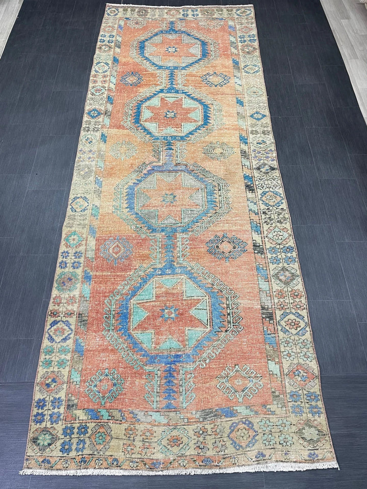 Beige Turkish Runner Rug 4' 7" x 12' 6" Hand-Knotted | No. WR84861