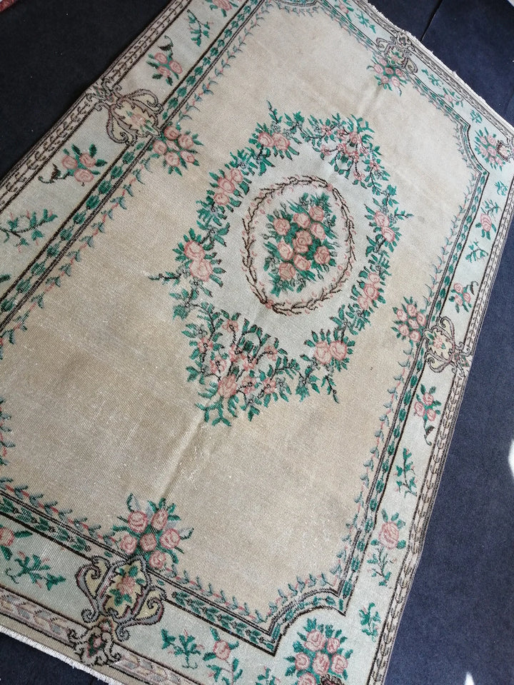 Beige Turkish Runner Rug 6' x 10' Hand-Knotted | No. WR84875