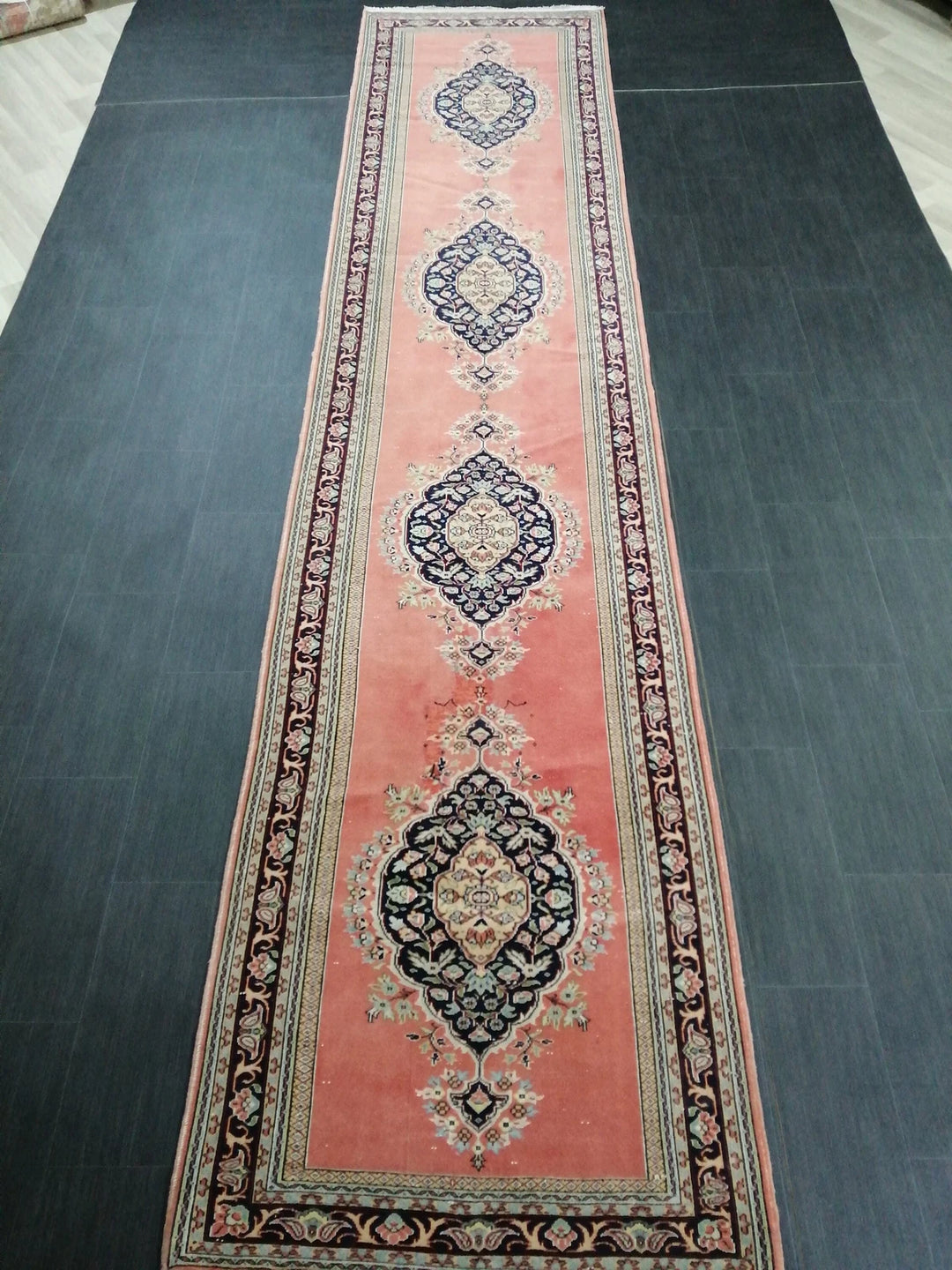Pink Turkish Runner Rug 3' 3" x 14' 7" Hand-Knotted | No. WR85316