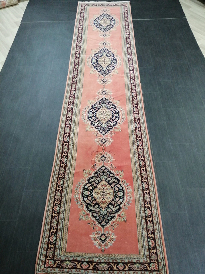 Pink Turkish Runner Rug 3' 3" x 14' 7" Hand-Knotted | No. WR85316