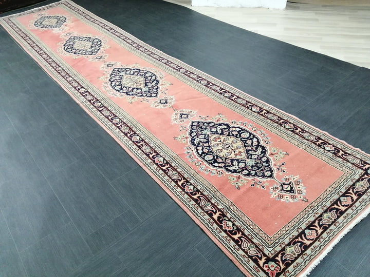 Pink Turkish Runner Rug 3' 3" x 14' 7" Hand-Knotted | No. WR85316