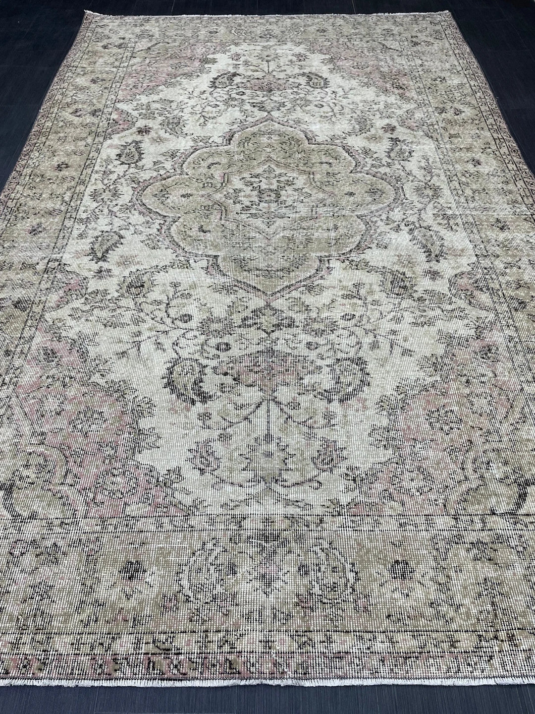 Beige Turkish Runner Rug 6' 3" x 9' 9" Hand-Knotted | No. WR85926