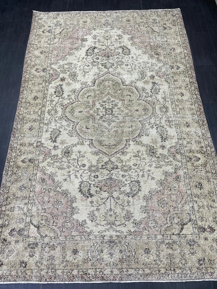 Beige Turkish Runner Rug 6' 3" x 9' 9" Hand-Knotted | No. WR85926