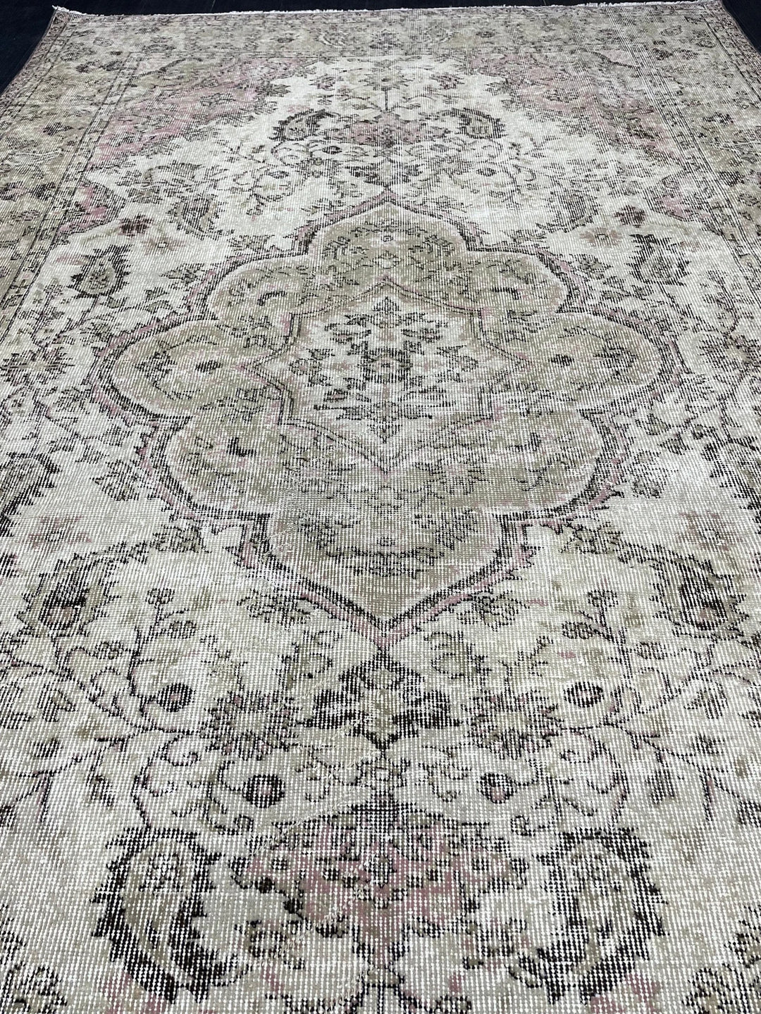 Beige Turkish Runner Rug 6' 3" x 9' 9" Hand-Knotted | No. WR85926