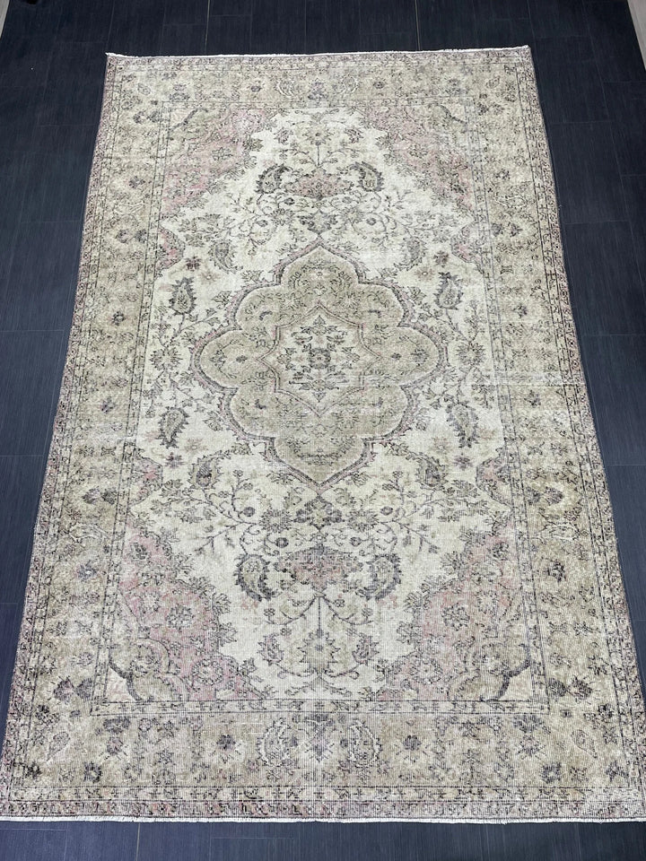 Beige Turkish Runner Rug 6' 3" x 9' 9" Hand-Knotted | No. WR85926