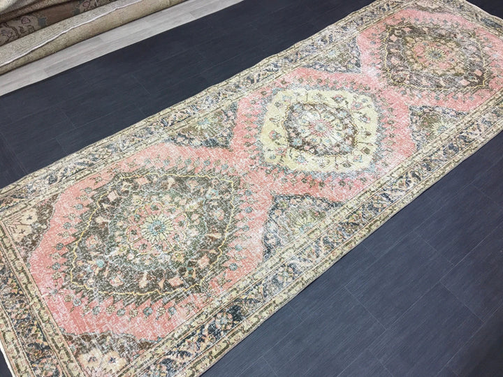 Beige Turkish Runner Rug 4' 7" x 12' 8" Hand-Knotted | No. WR86169