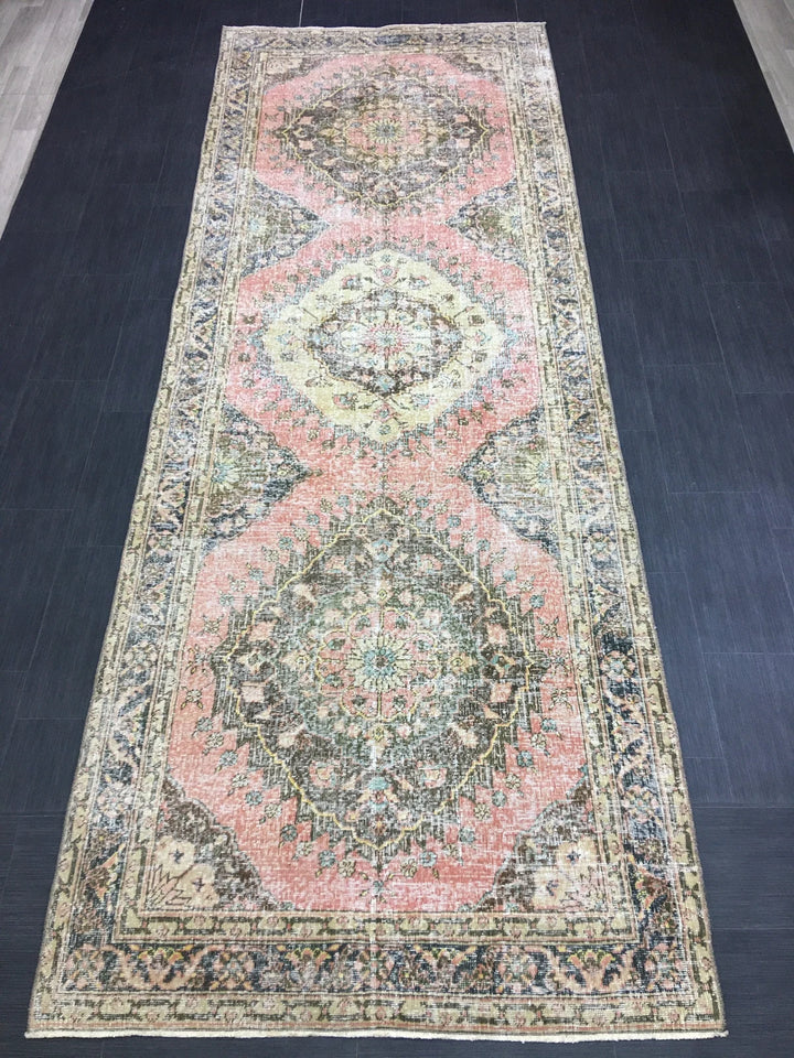 Beige Turkish Runner Rug 4' 7" x 12' 8" Hand-Knotted | No. WR86169