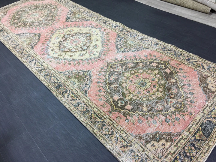 Beige Turkish Runner Rug 4' 7" x 12' 8" Hand-Knotted | No. WR86169