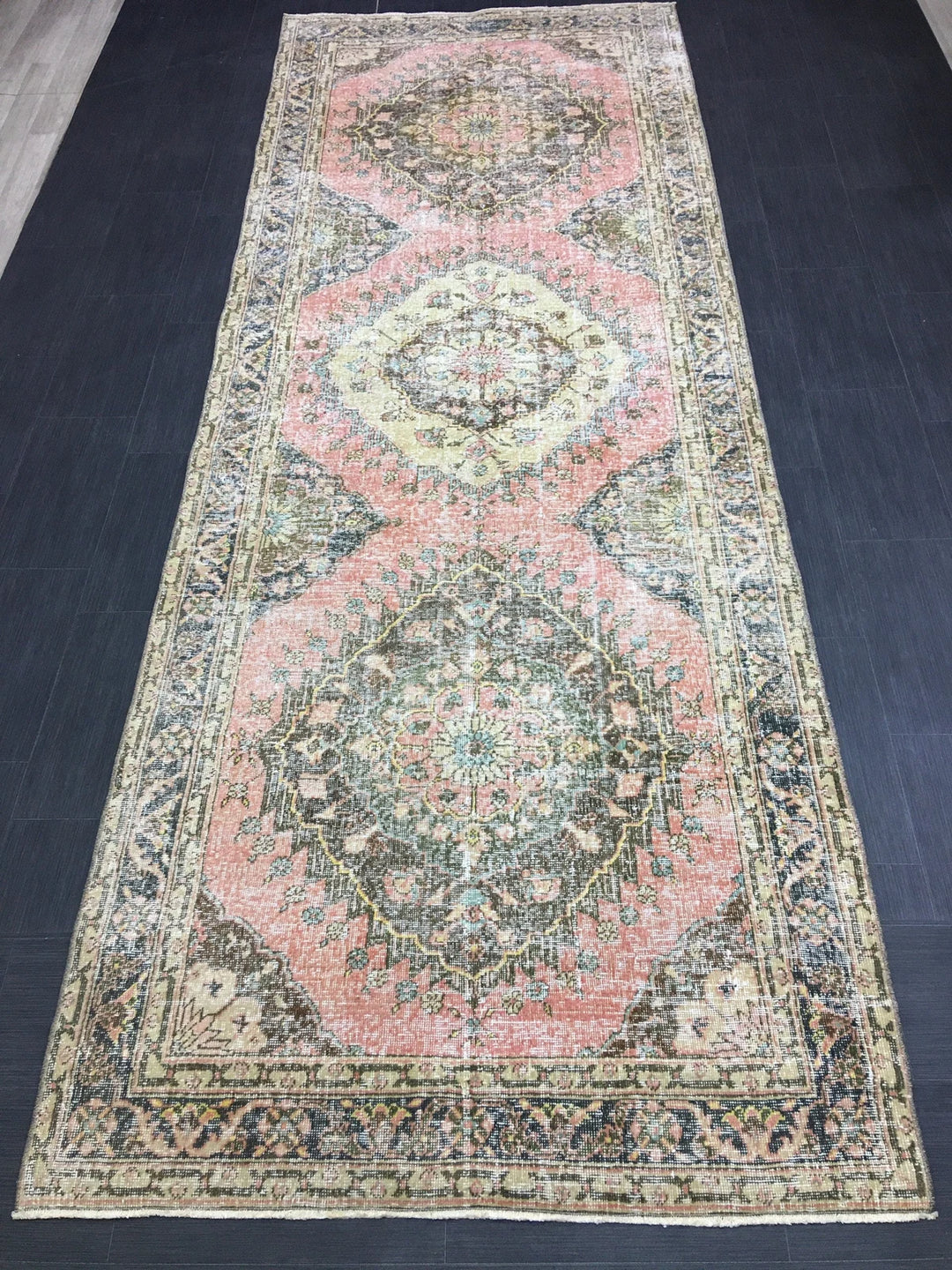 Beige Turkish Runner Rug 4' 7" x 12' 8" Hand-Knotted | No. WR86169