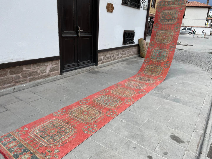 Red Turkish Runner Rug 2' 8" x 20' 6" Hand-Knotted | No. WR86261