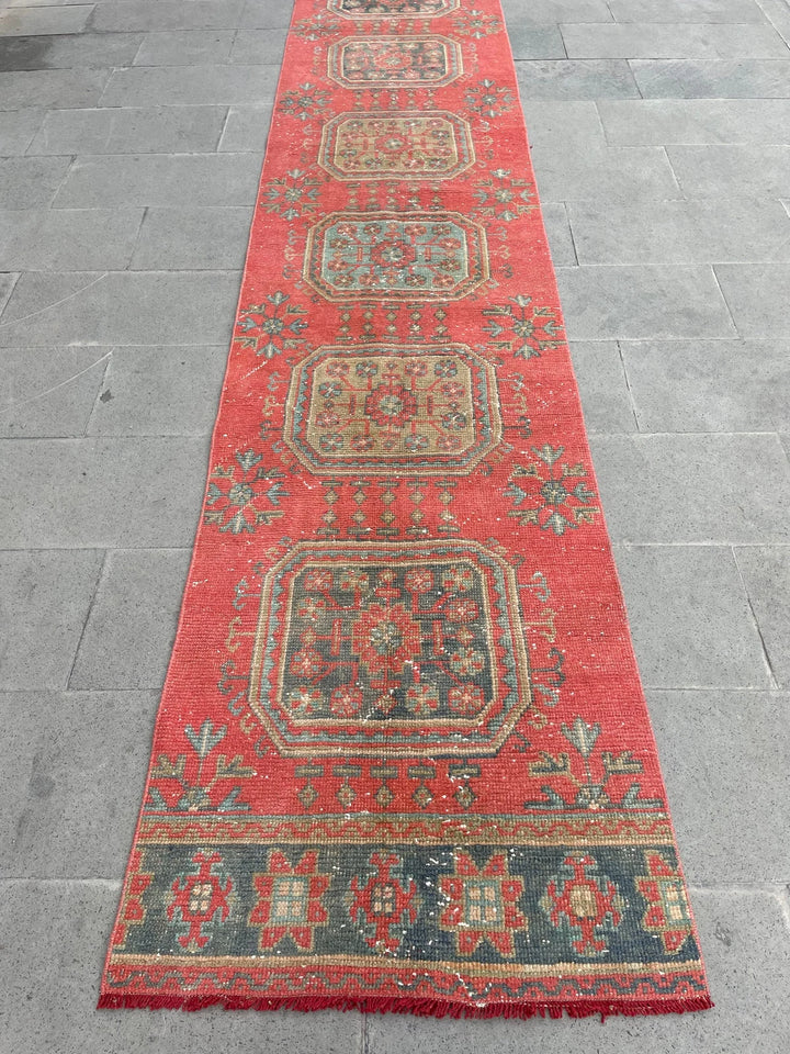 Red Turkish Runner Rug 2' 8" x 20' 6" Hand-Knotted | No. WR86261