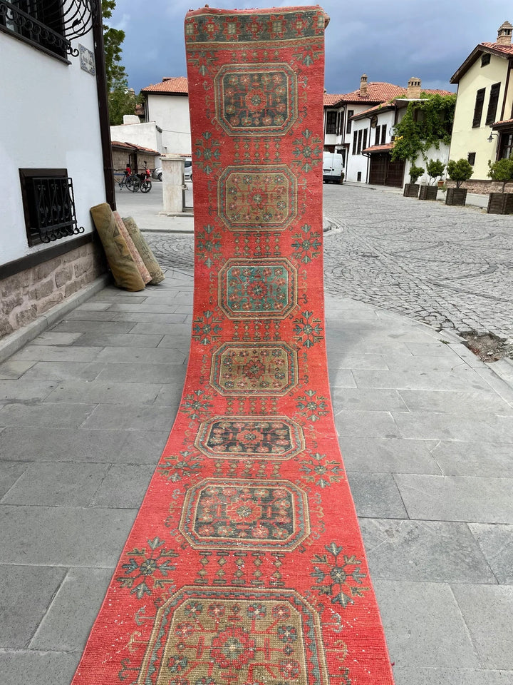 Red Turkish Runner Rug 2' 8" x 20' 6" Hand-Knotted | No. WR86261