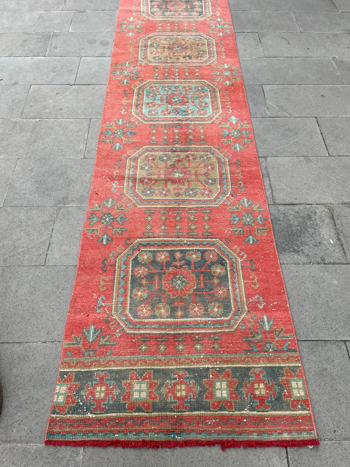 Red Turkish Runner Rug 2' 8" x 20' 6" Hand-Knotted | No. WR86261