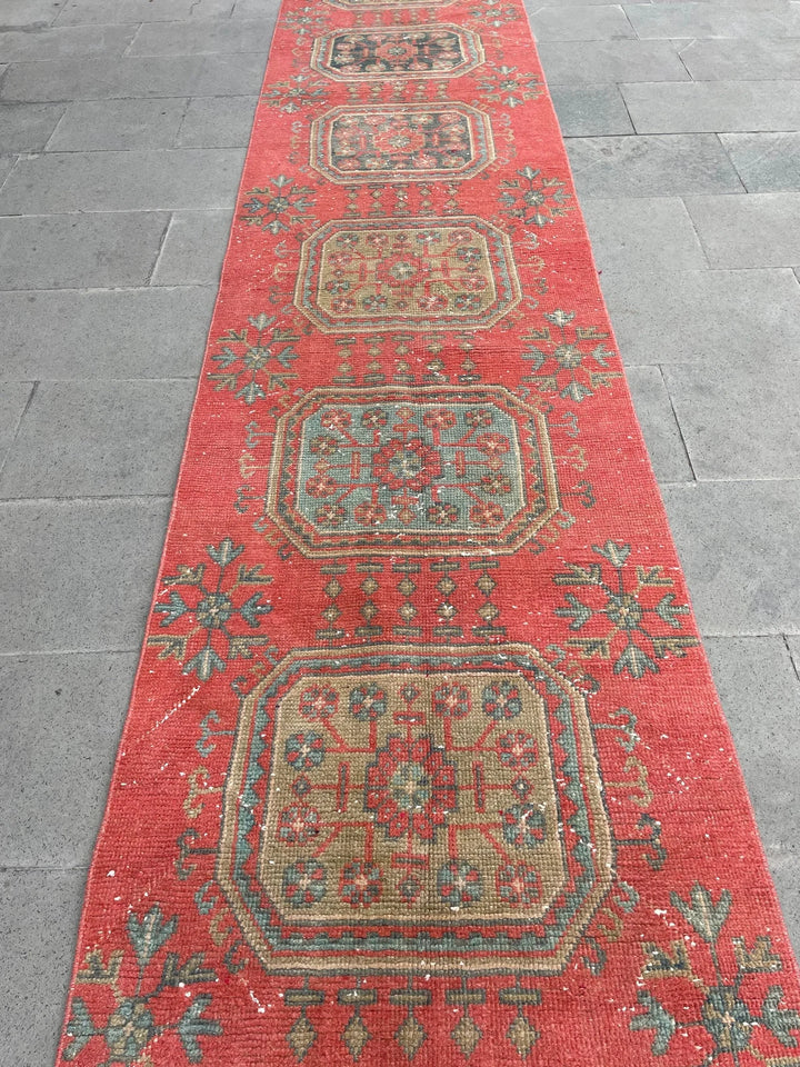 Red Turkish Runner Rug 2' 8" x 20' 6" Hand-Knotted | No. WR86261