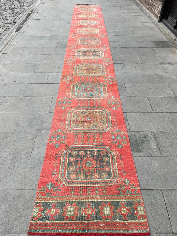 Red Turkish Runner Rug 2' 8" x 20' 6" Hand-Knotted | No. WR86261