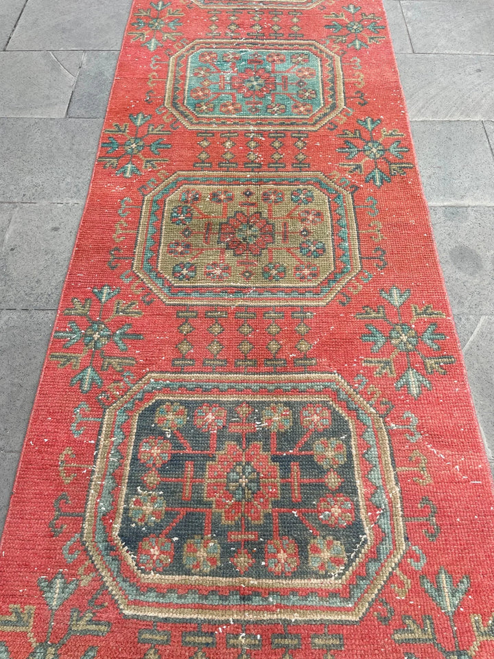 Red Turkish Runner Rug 2' 8" x 20' 6" Hand-Knotted | No. WR86261