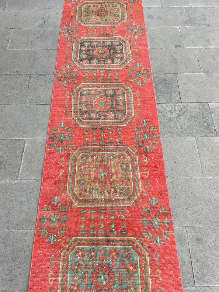 Red Turkish Runner Rug 2' 8" x 20' 6" Hand-Knotted | No. WR86261