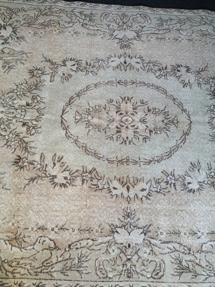 Beige Turkish Runner Rug 6' 8" x 10' 2" Hand-Knotted | No. WR86621