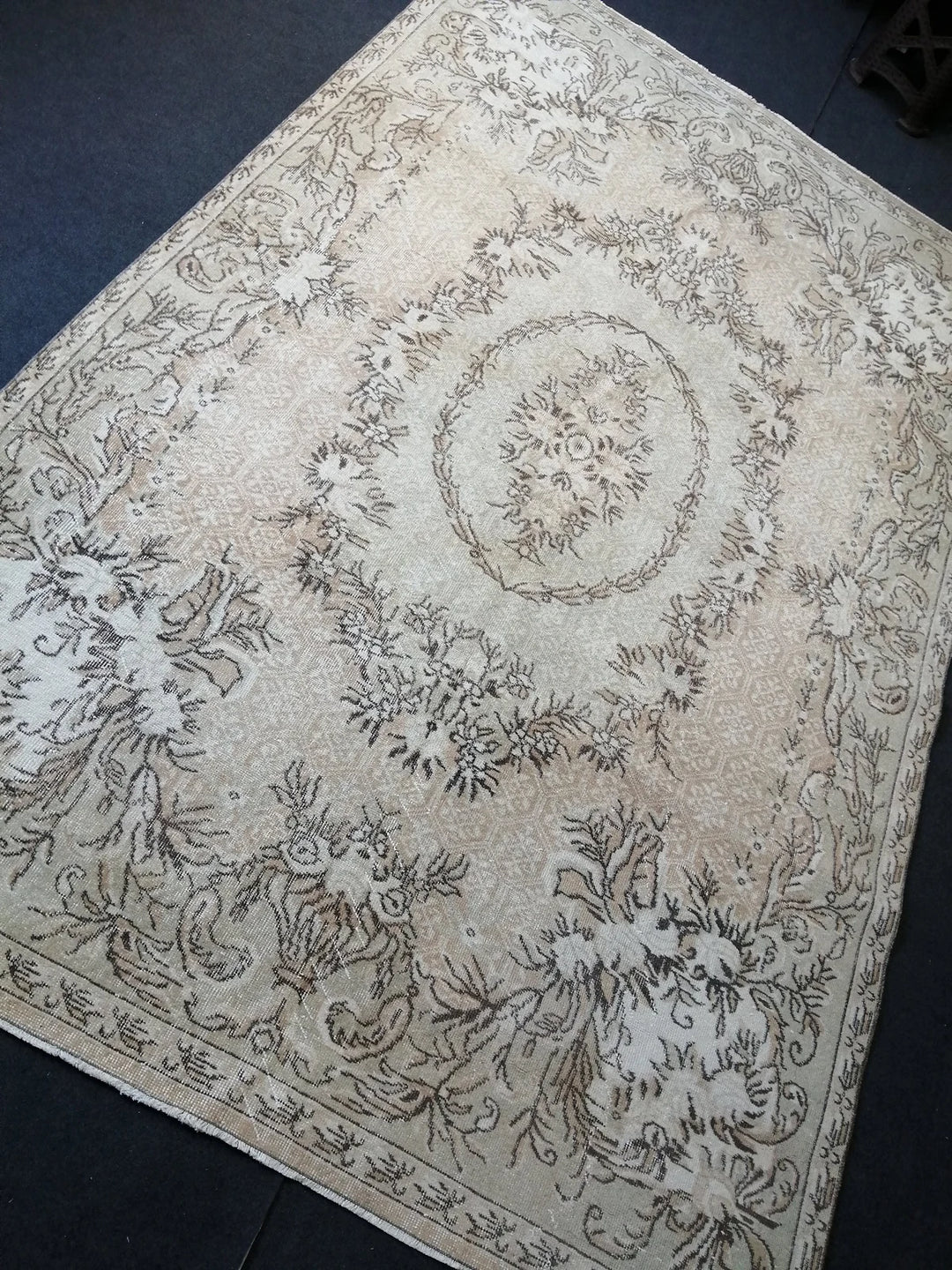 Beige Turkish Runner Rug 6' 8" x 10' 2" Hand-Knotted | No. WR86621