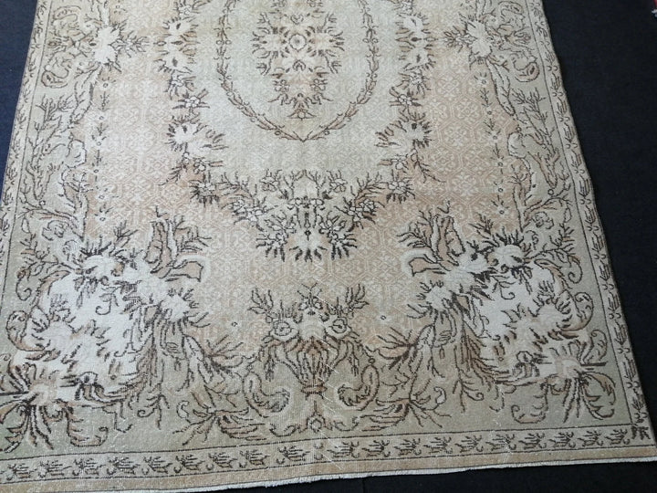 Beige Turkish Runner Rug 6' 8" x 10' 2" Hand-Knotted | No. WR86621