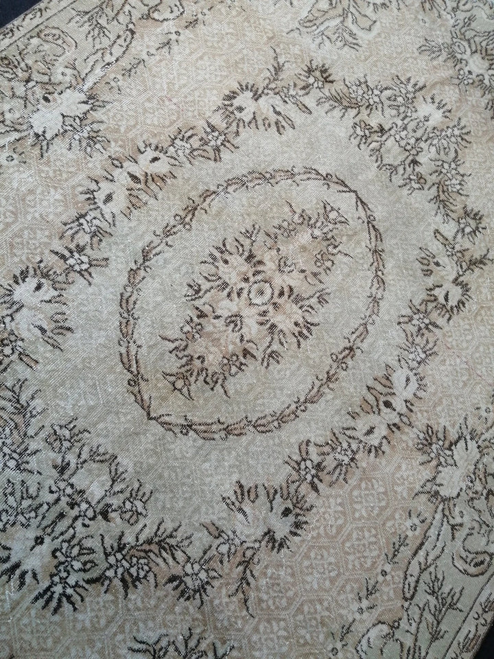 Beige Turkish Runner Rug 6' 8" x 10' 2" Hand-Knotted | No. WR86621