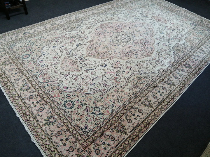 Beige Turkish Runner Rug 6' 8" x 10' 8" Hand-Knotted | No. WR87163