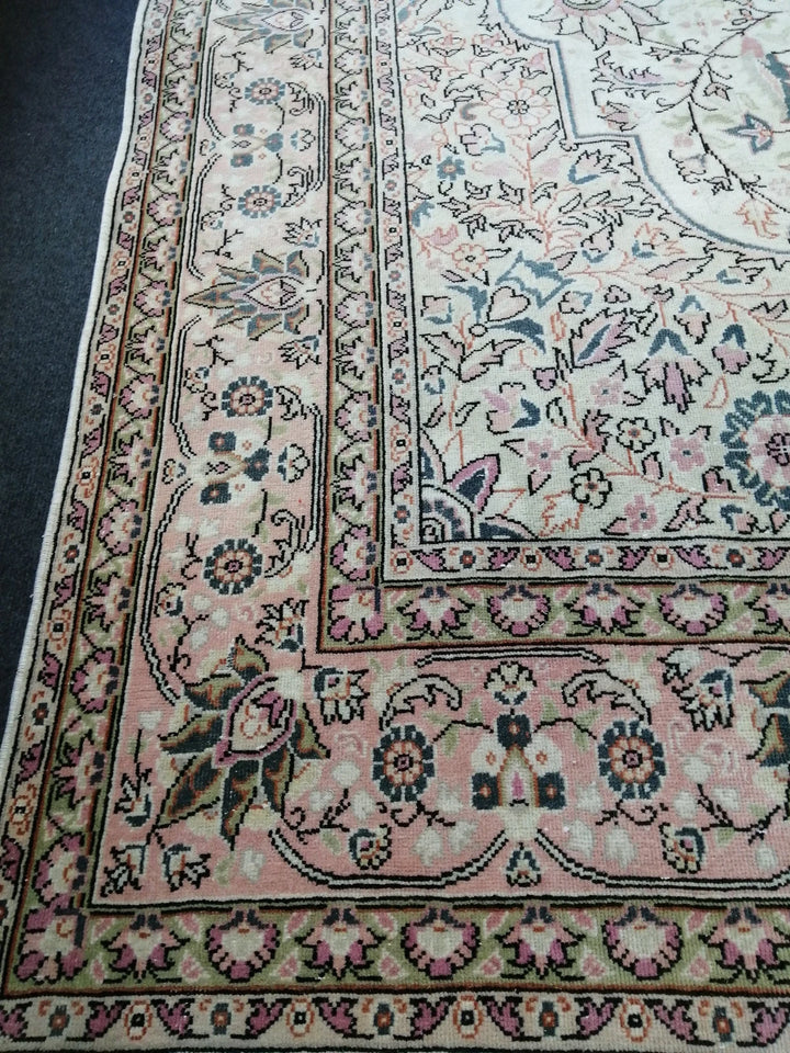 Beige Turkish Runner Rug 6' 8" x 10' 8" Hand-Knotted | No. WR87163