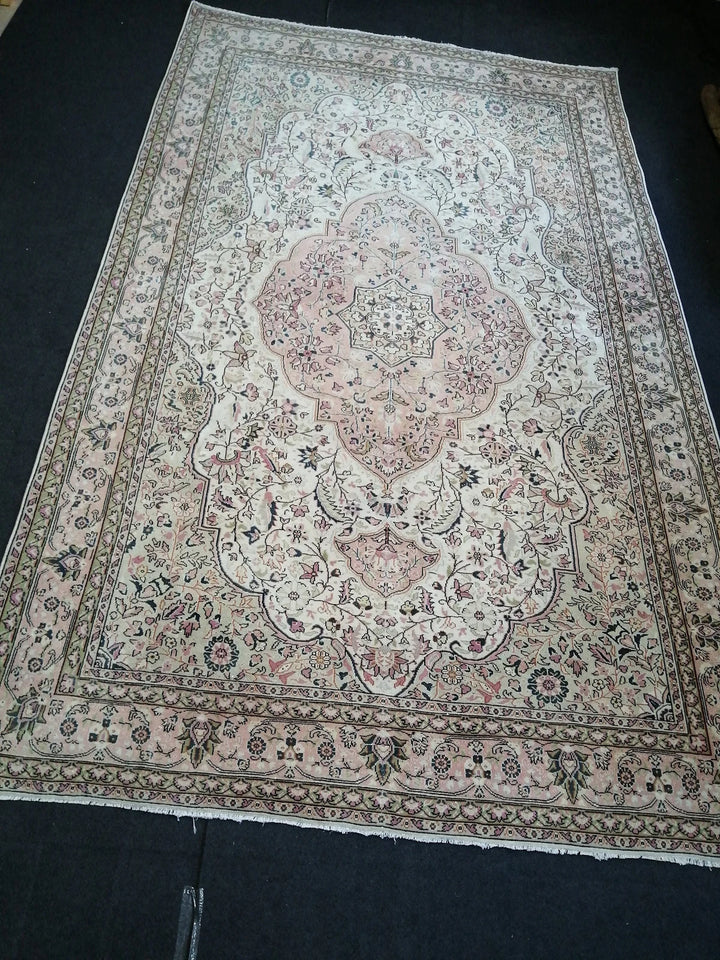 Beige Turkish Runner Rug 6' 8" x 10' 8" Hand-Knotted | No. WR87163