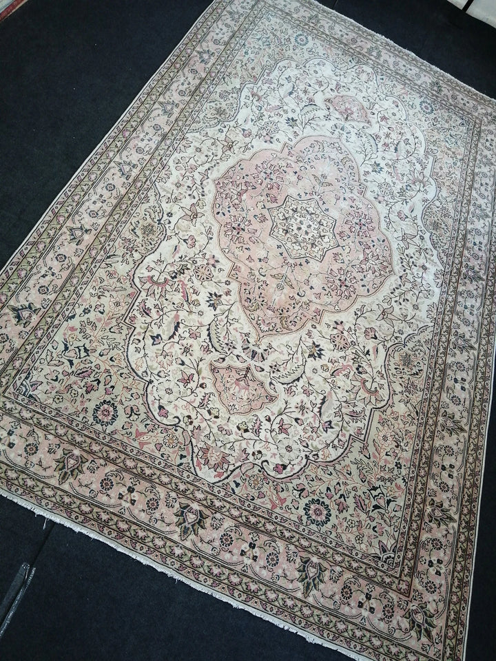 Beige Turkish Runner Rug 6' 8" x 10' 8" Hand-Knotted | No. WR87163