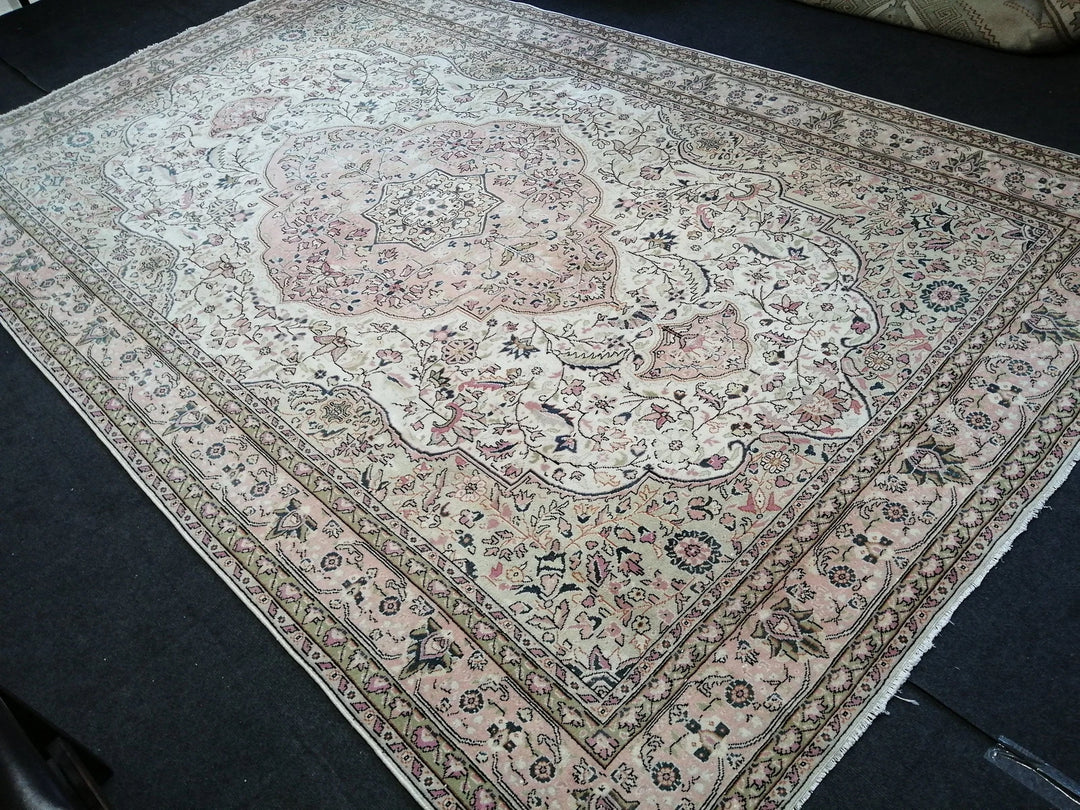 Beige Turkish Runner Rug 6' 8" x 10' 8" Hand-Knotted | No. WR87163