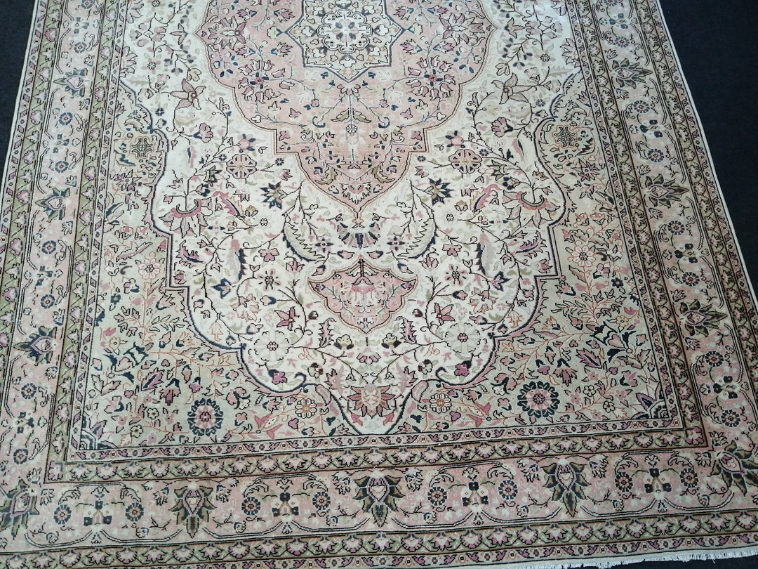 Beige Turkish Runner Rug 6' 8" x 10' 8" Hand-Knotted | No. WR87163