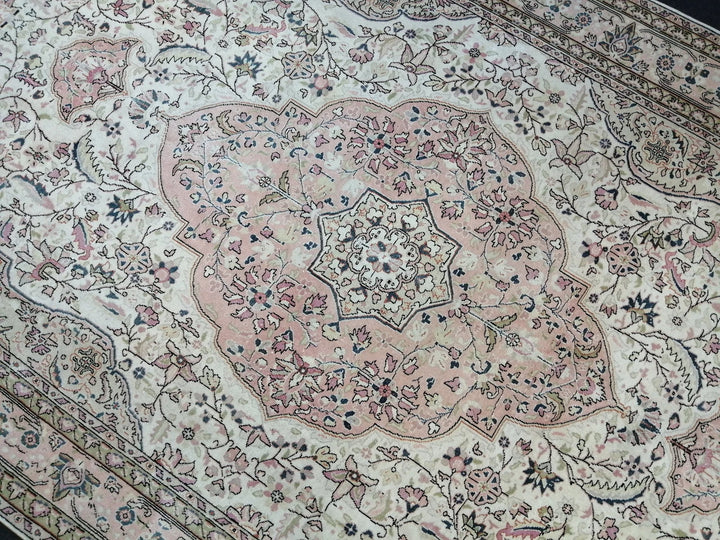 Beige Turkish Runner Rug 6' 8" x 10' 8" Hand-Knotted | No. WR87163