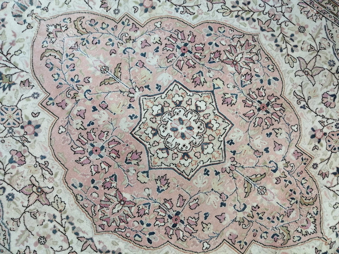 Beige Turkish Runner Rug 6' 8" x 10' 8" Hand-Knotted | No. WR87163