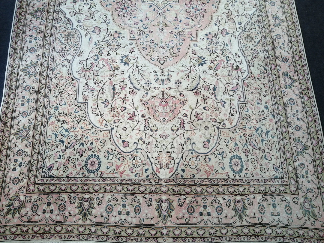 Beige Turkish Runner Rug 6' 8" x 10' 8" Hand-Knotted | No. WR87163