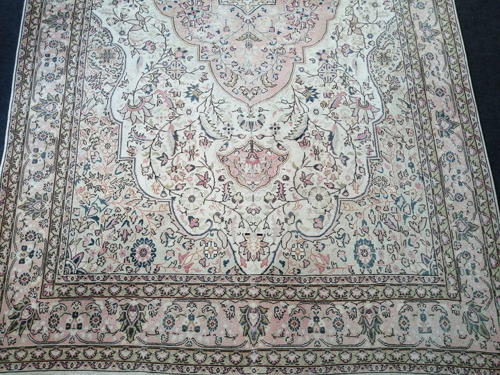 Beige Turkish Runner Rug 6' 8" x 10' 8" Hand-Knotted | No. WR87163