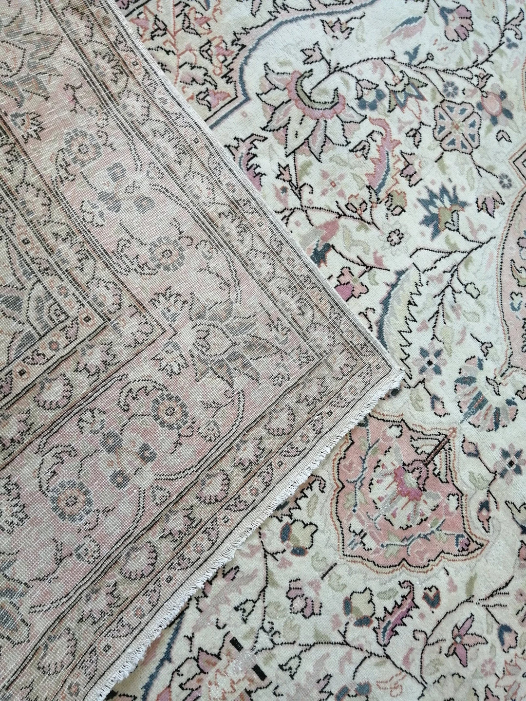 Beige Turkish Runner Rug 6' 8" x 10' 8" Hand-Knotted | No. WR87163