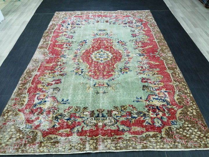 Red Turkish Runner Rug 6' 8" x 9' 6" Hand-Knotted | No. WR87646