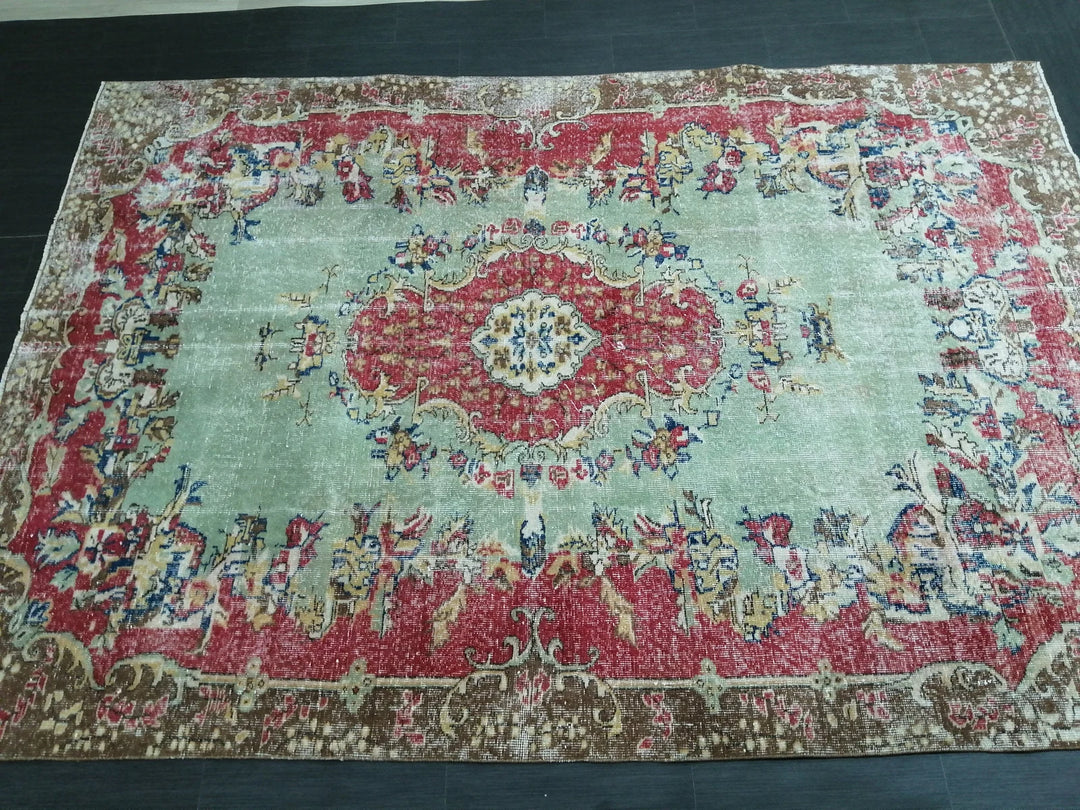 Red Turkish Runner Rug 6' 8" x 9' 6" Hand-Knotted | No. WR87646