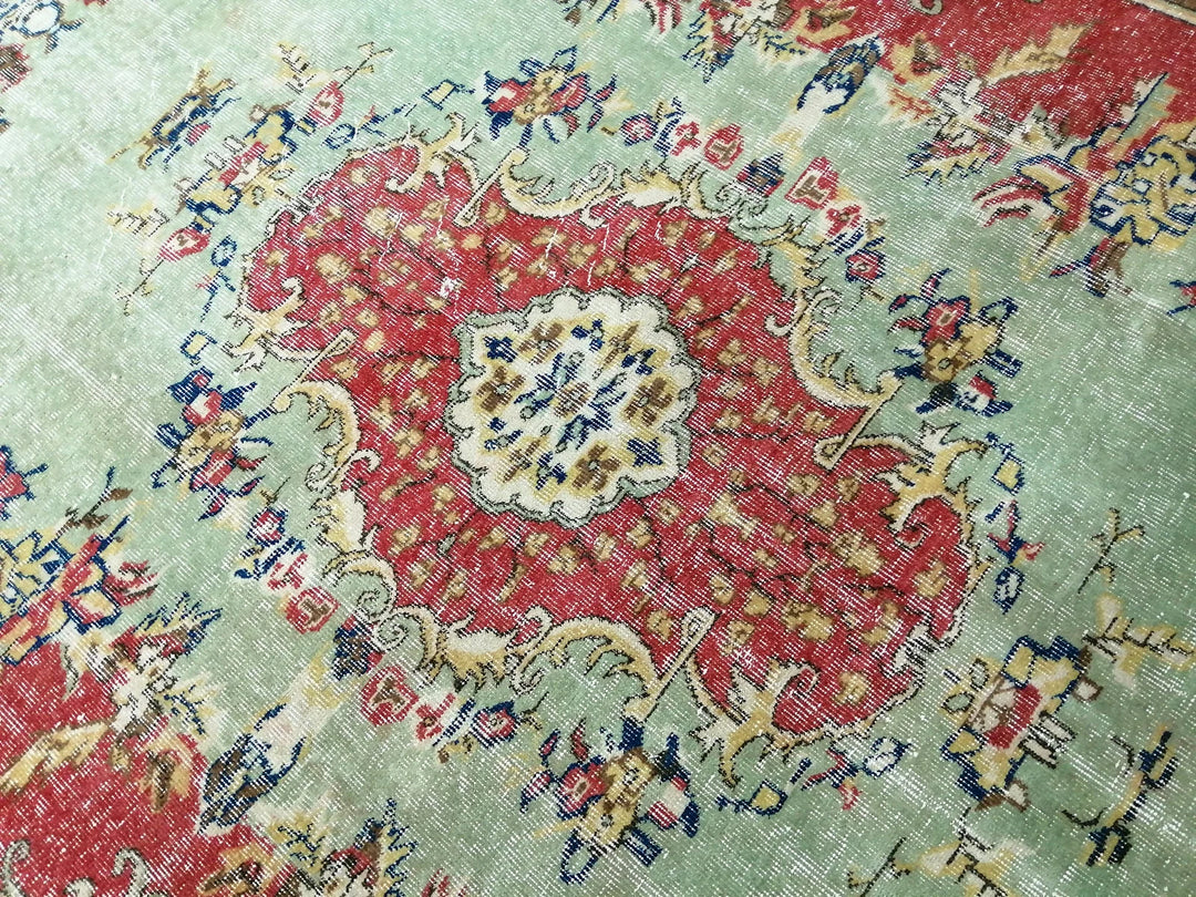 Red Turkish Runner Rug 6' 8" x 9' 6" Hand-Knotted | No. WR87646