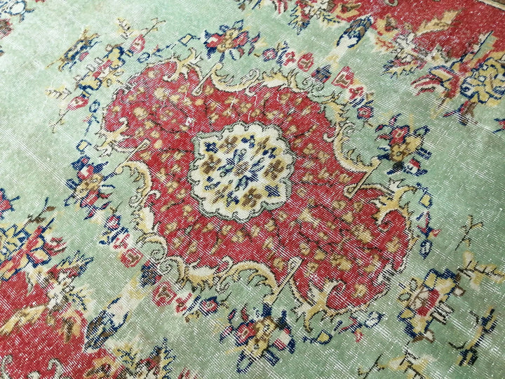 Red Turkish Runner Rug 6' 8" x 9' 6" Hand-Knotted | No. WR87646